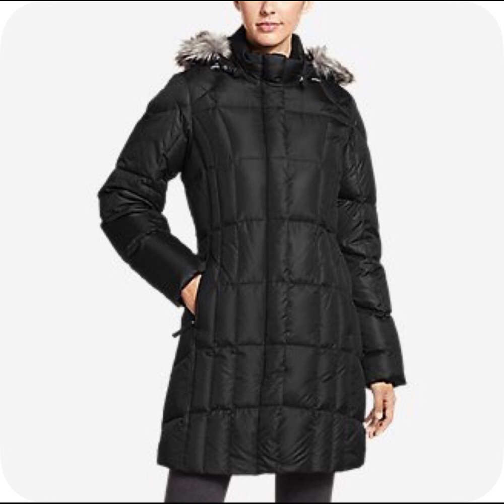 LIKE NEW CONDITION EDDIE BAUER BLACK REGULAR LODGE DOWN PARKA SIZE X-SMALL
